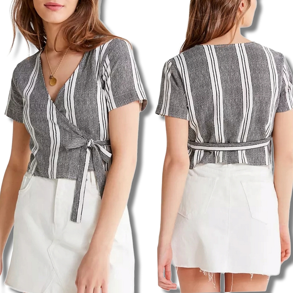 Urban Outfitters | Striped Wrap Tie-Front Crop Top | Women's Small